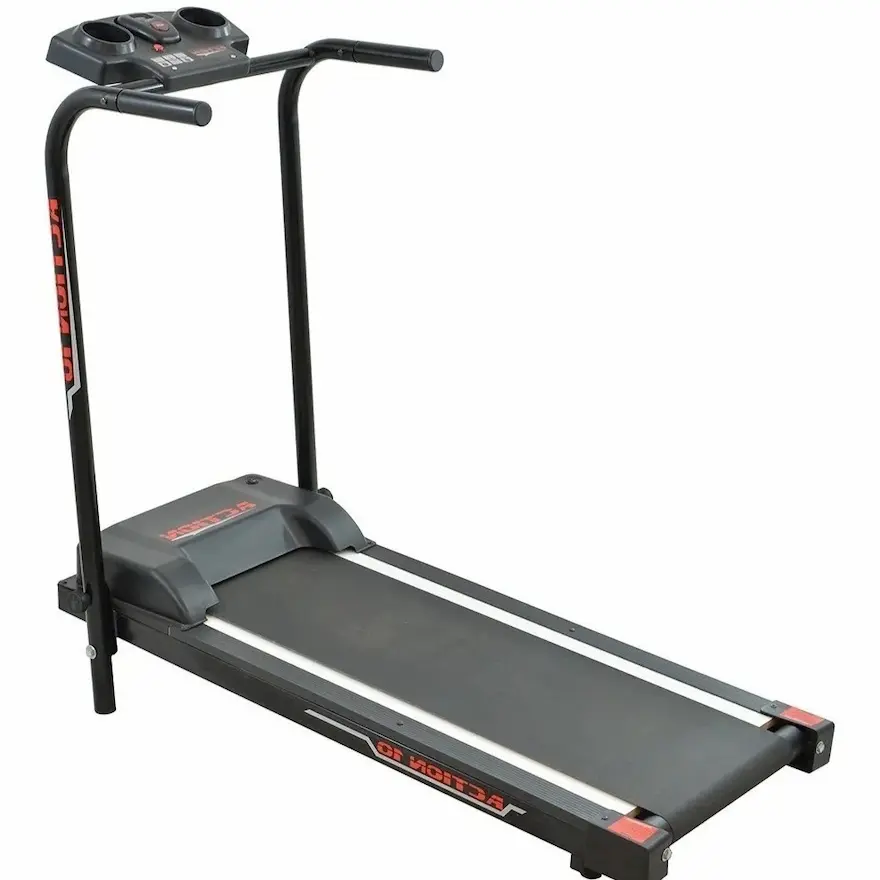 Esteira elétrica Poli Sports Action 10 preta dobrável com painel digital.